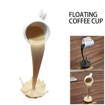 Café suspendido: escultura artística en forma de taza flotante